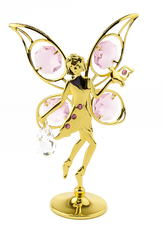 24 Karaat vergulde bloemen fee met duif met rosé bohemia kristal
