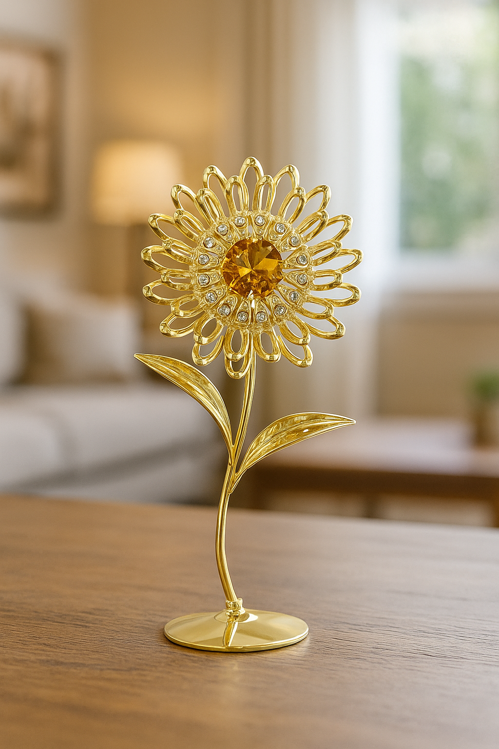 Bloem 24-karaats verguld goud en versierd met Bohemia-kristallen