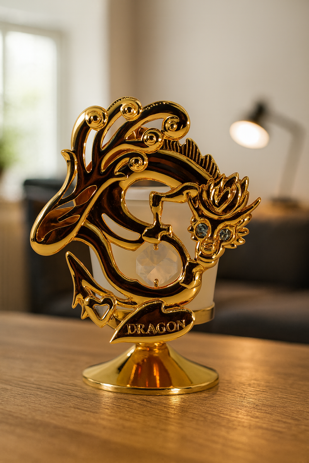 Gouden Draak Waxinelichtje met Bohemia-kristal β 24K goud verguld