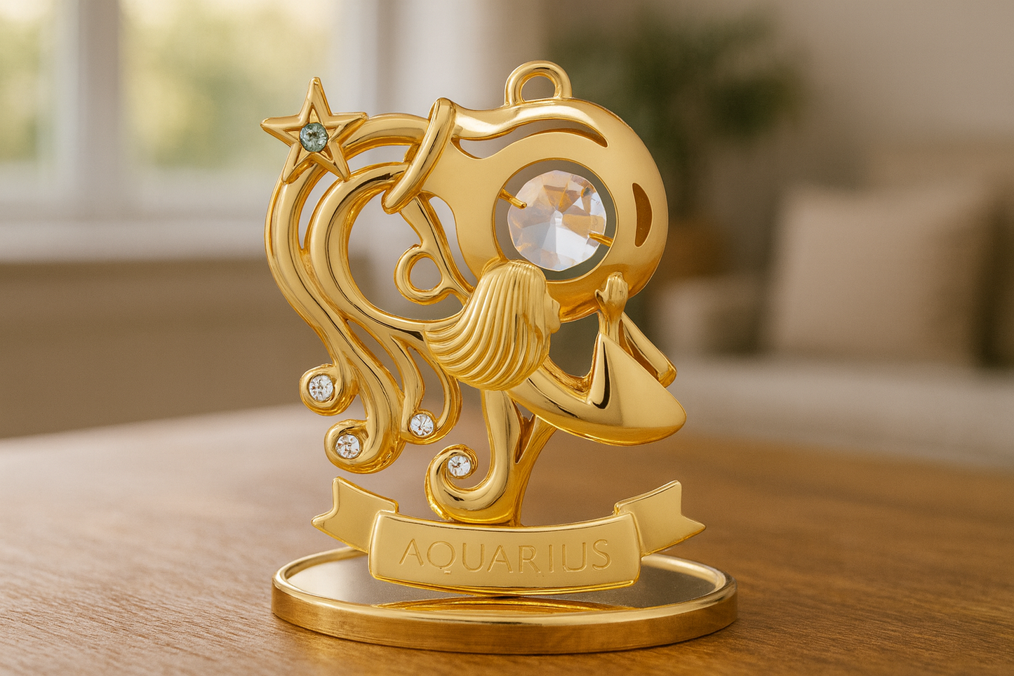 Sterrenbeeld Aquarius (Waterman) 24 k goud verguld met Bohemia kristallen