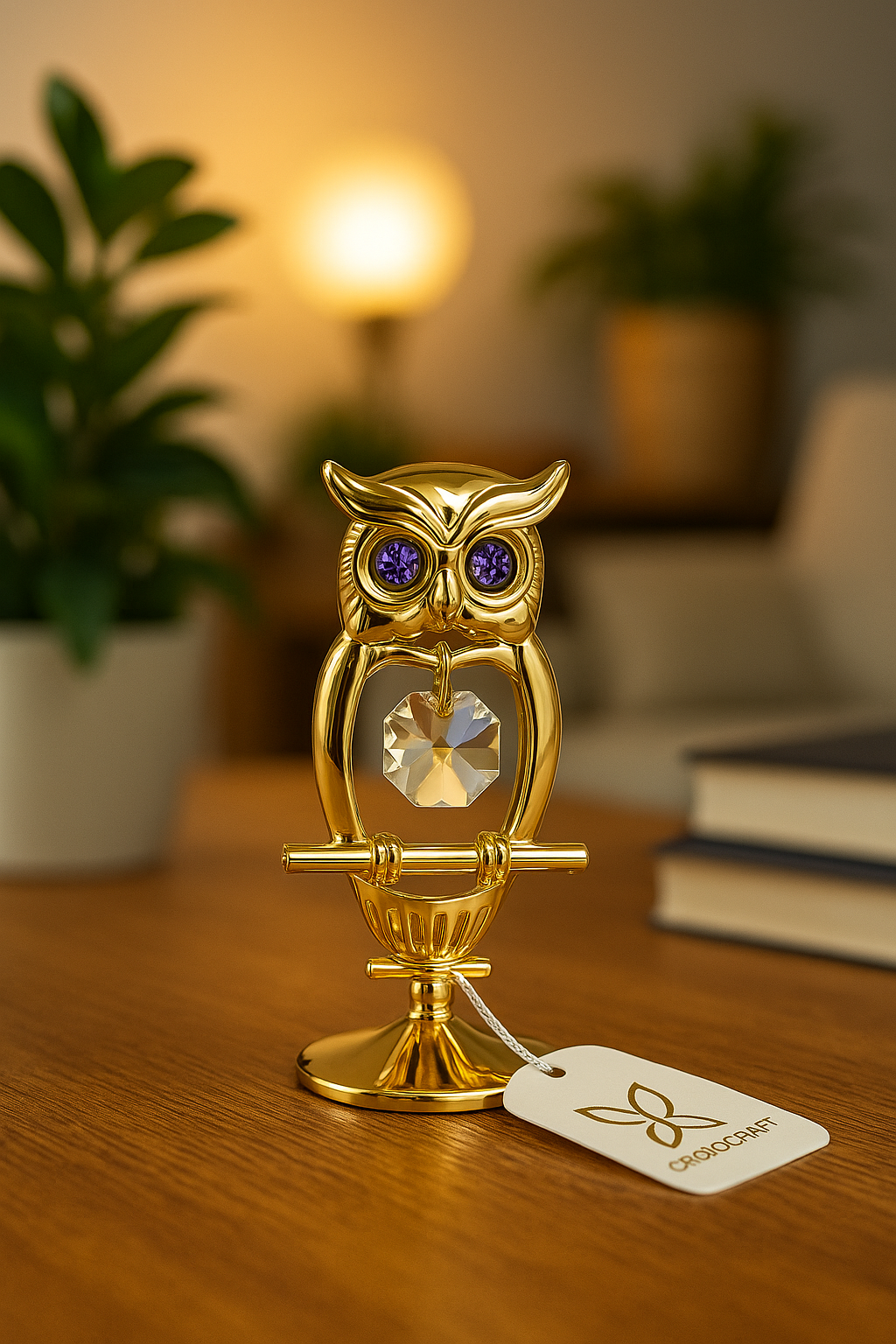 Uil 24-karaats verguld goud en versierd met Bohemia-kristallen