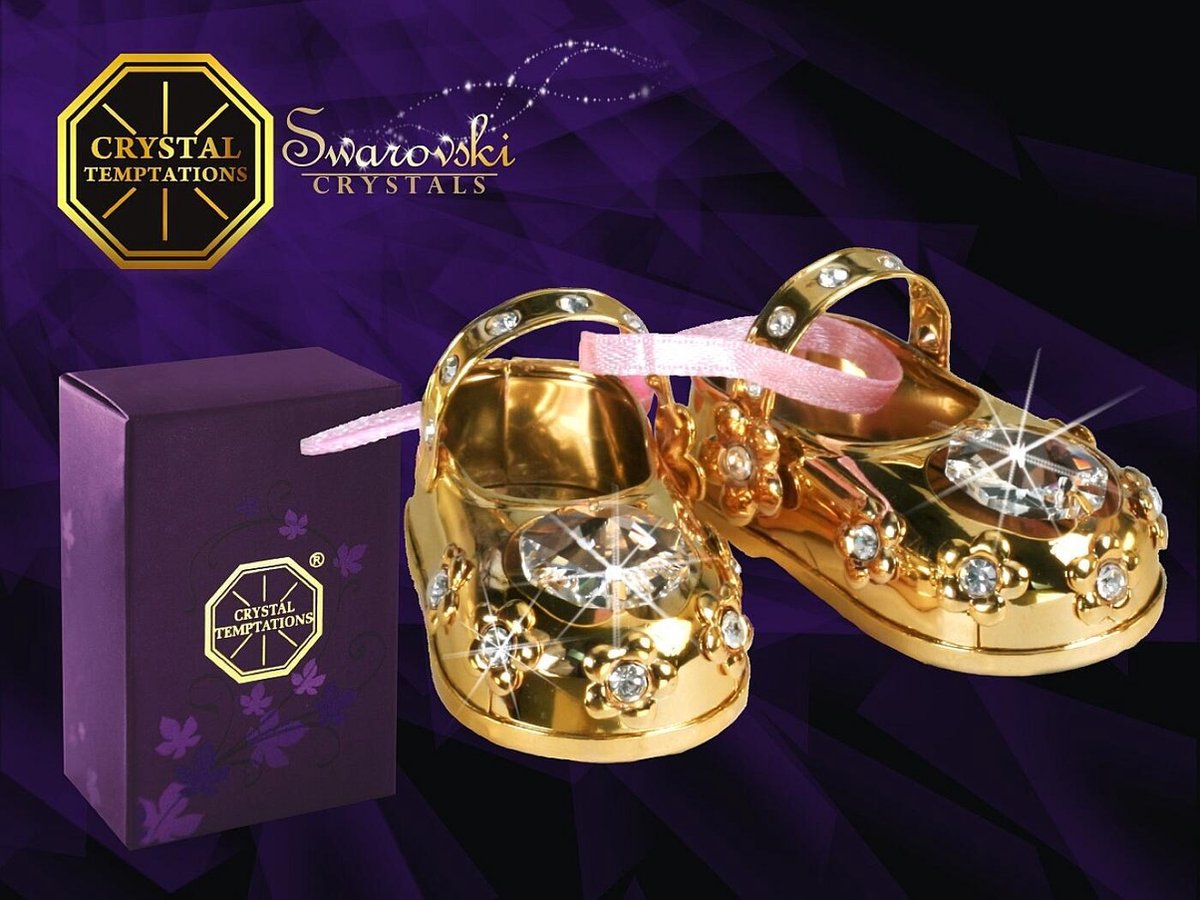 Baby meisje schoenen 24 k verguld met roze Swarovski kristallen