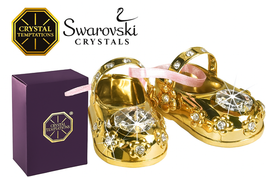 Baby meisje schoenen 24 k verguld met roze Swarovski kristallen