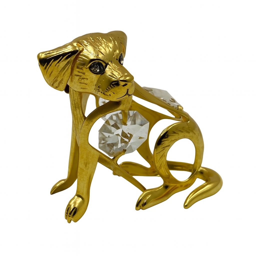 Hondje versierd met Bohemia-kristallen 24-karaats verguld goud