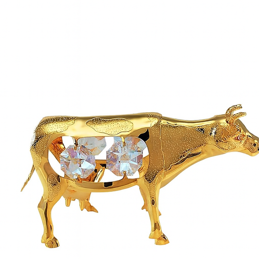 Koe 24-karaats verguld en versierd met Swarovski-kristallen