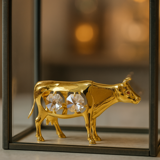 Koe 24-karaats verguld en versierd met Swarovski-kristallen